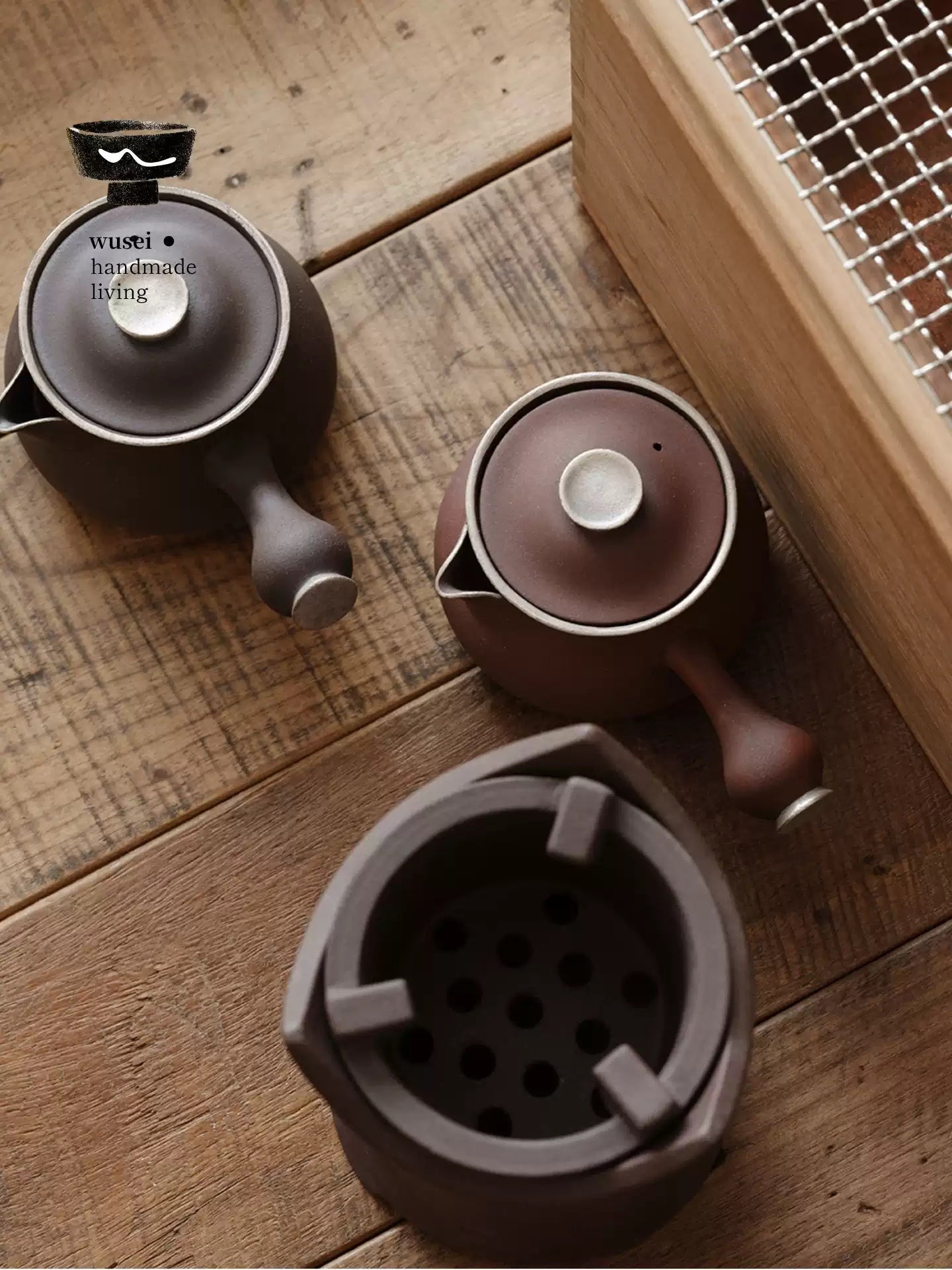 Silver-Coated Cloud Handle Teapot & Charcoal Stove Set, Old Rock Clay