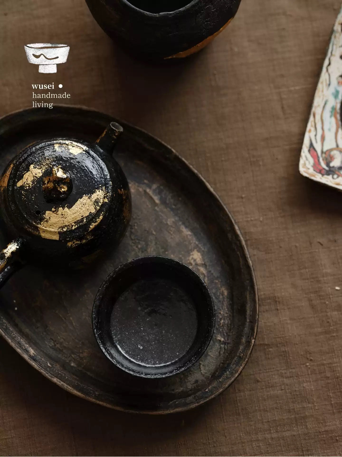 Lacquered Wabi-Sabi Gold-Leaf Stem Cup with Scholar Stone Base