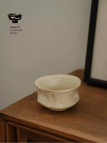 Handmade Hakeme Dimpled Tea Cup - Wabi-Sabi Rustic Pottery