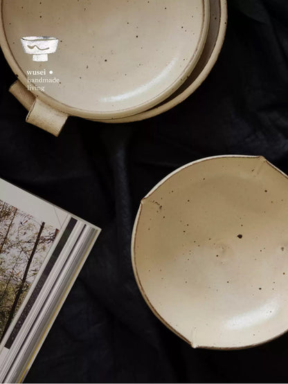 Handmade Stoneware Pedestal Plate with Wabi-Sabi Glaze