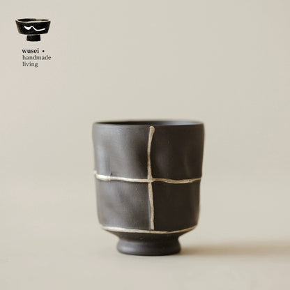 Old Rock Clay Teapot Set with Silver Accents, Wabi-Sabi Japanese Style