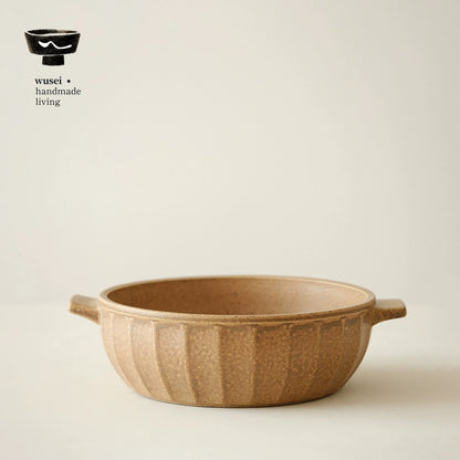 Rustic Stoneware Double-Handled Pumpkin Soup Bowl, 1200ml