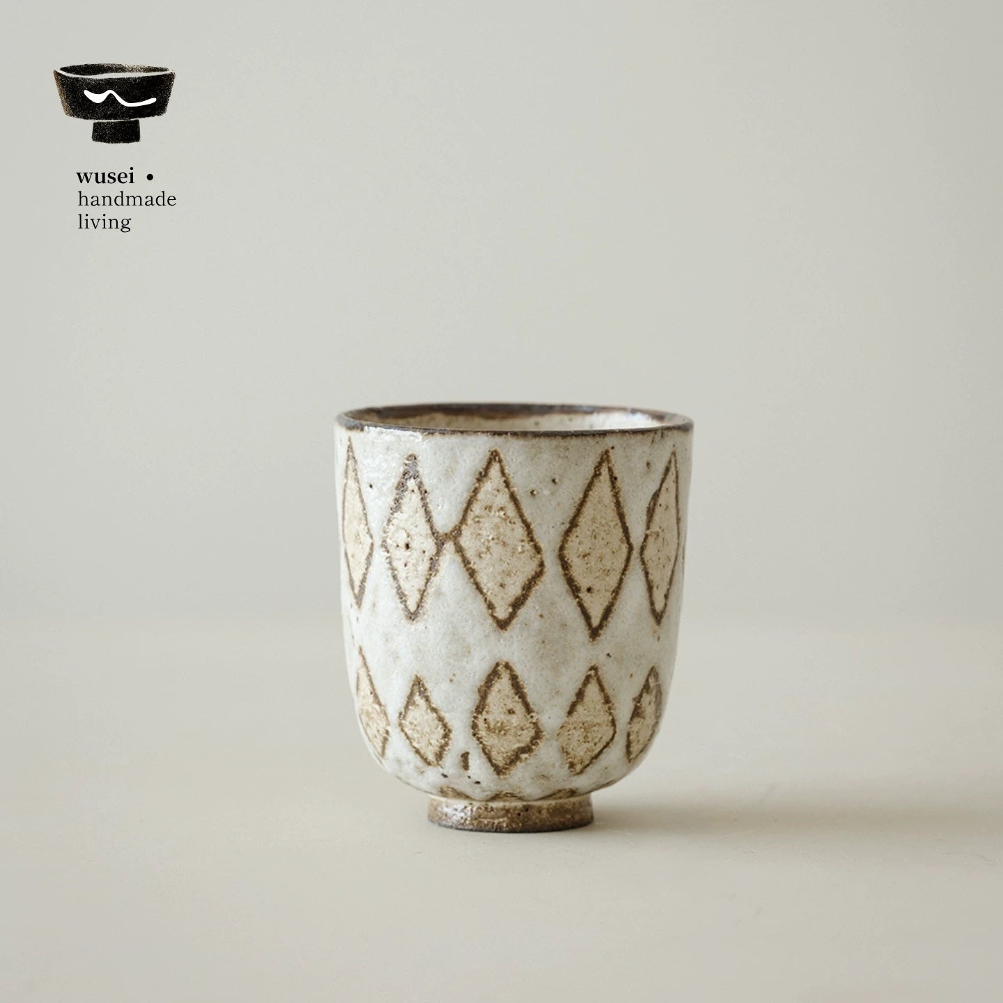 Handmade Wabi-Sabi Stoneware Cup with Diamond Pattern