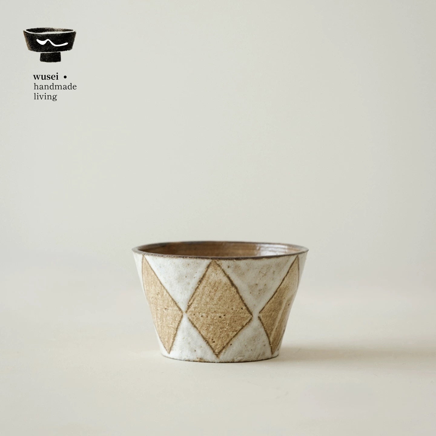 Hand-Thrown Slip-Glazed Stoneware Mug with Diamond Motif