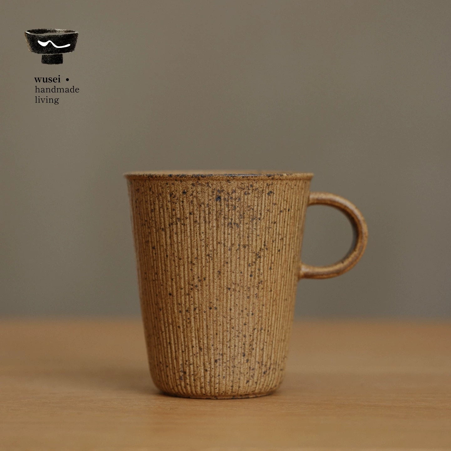 Caramel Oat Reactive Glaze Stoneware Mug, Wabi-Sabi Style