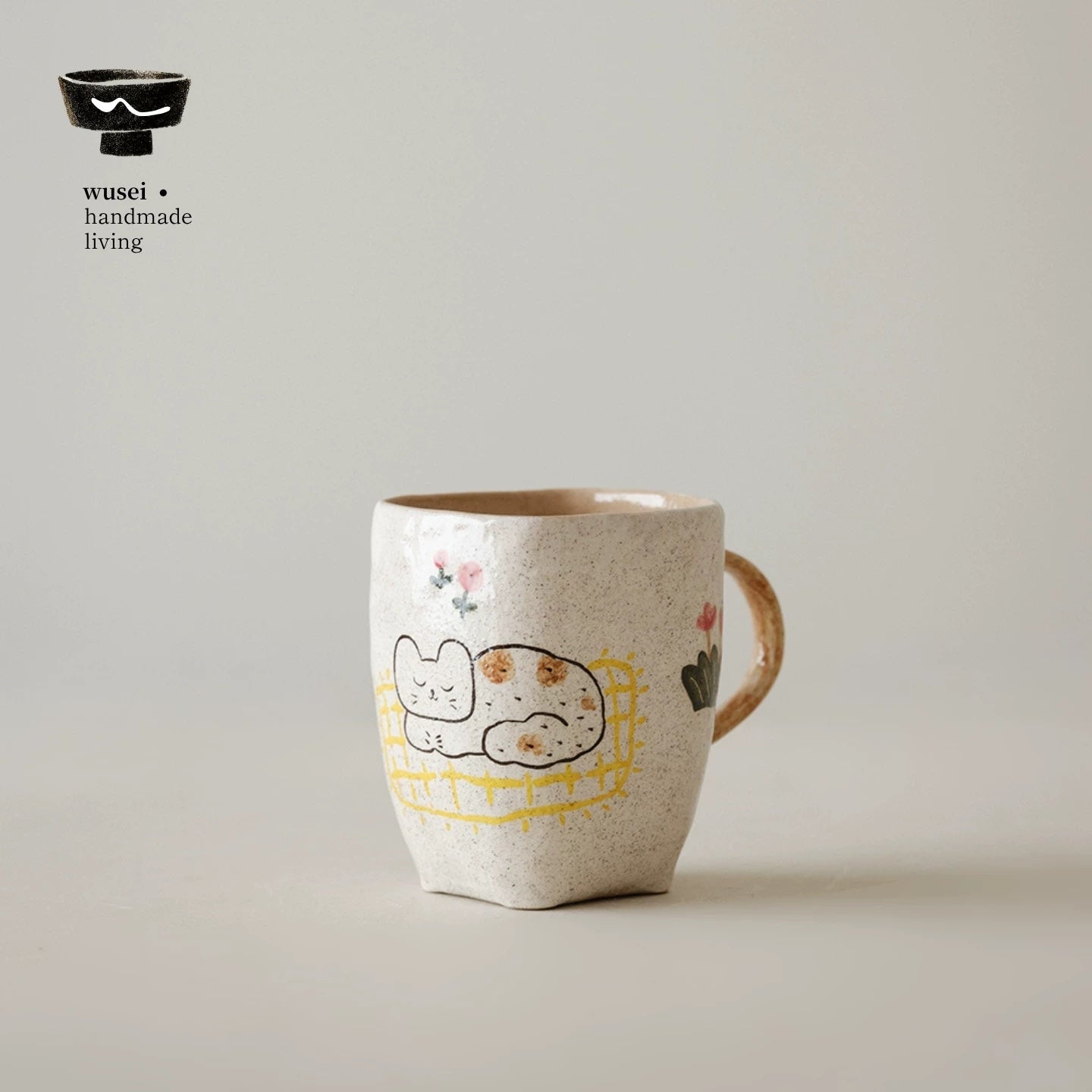 Hand-Painted Cat Coffee Mug Set – Playful Ceramic Pair for Home