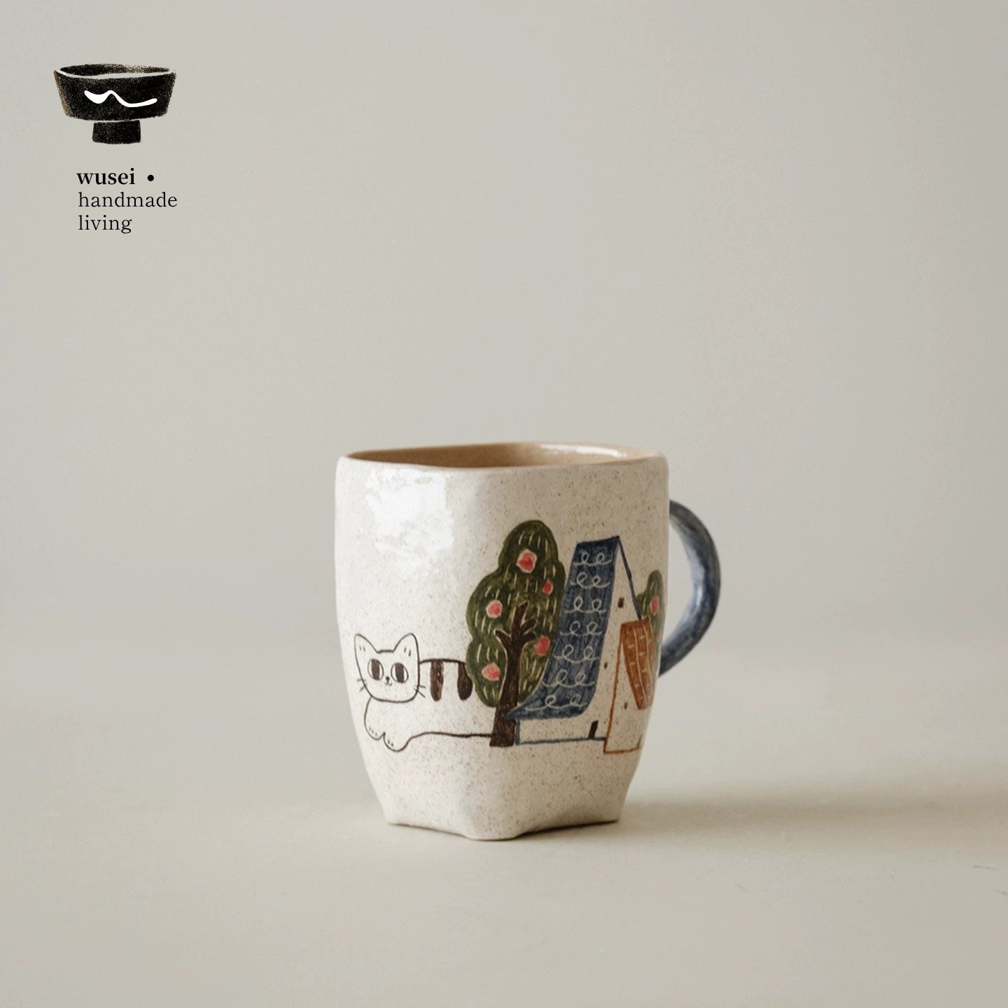 Hand-Painted Cat Coffee Mug Set – Playful Ceramic Pair for Home