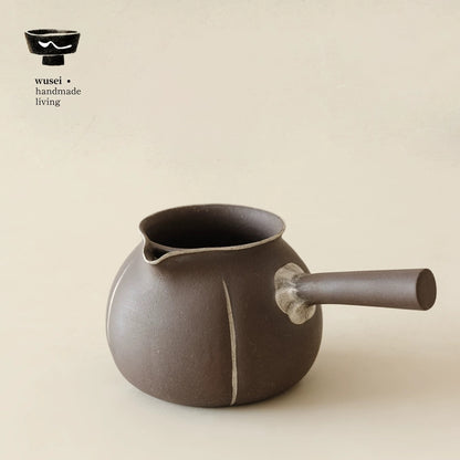 Old Rock Clay Side-Handle Teapot & Charcoal Stove Set with Silver Accents