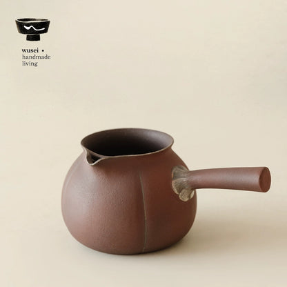 Old Rock Clay Side-Handle Teapot & Charcoal Stove Set with Silver Accents