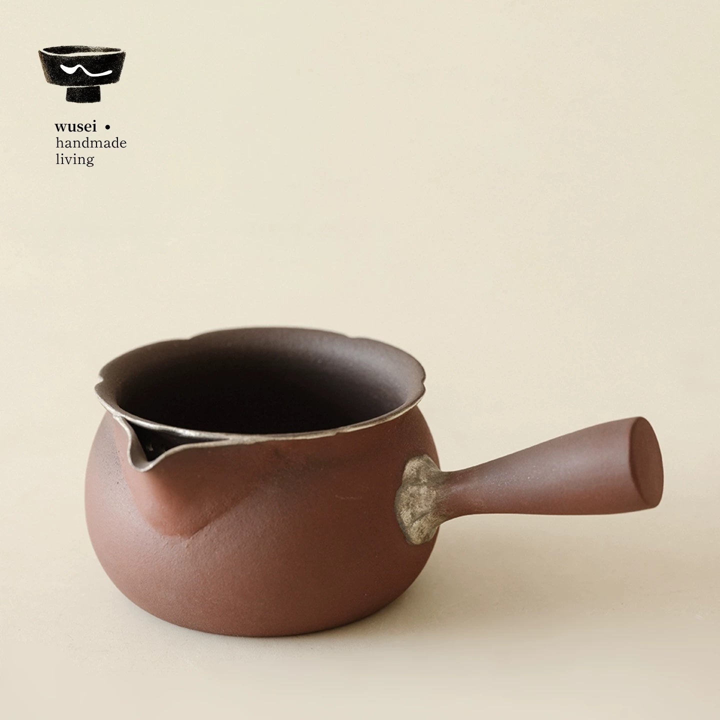 Old Rock Clay Side-Handle Teapot & Charcoal Stove Set with Silver Accents