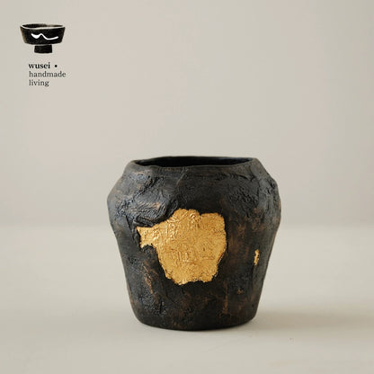 Gold Leaf Lacquer Tea Waste Bowl, Wabi-Sabi Handmade