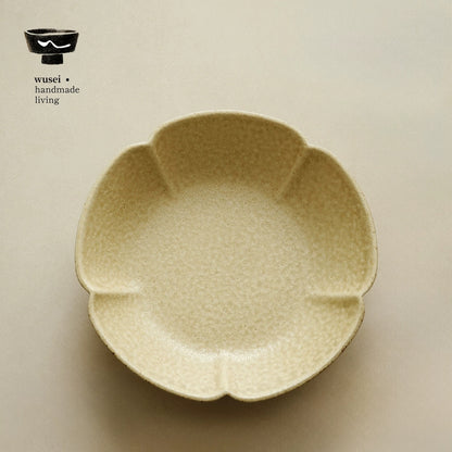 Plum Blossom Reactive-Glaze Snack Plate, Oat & Caramel