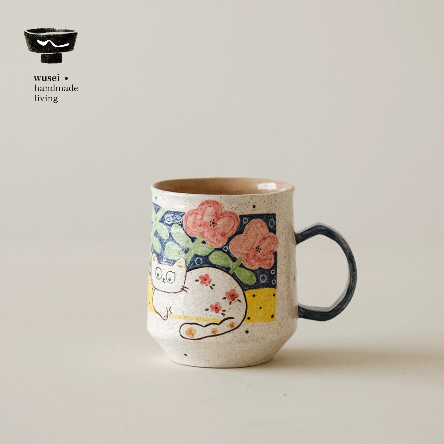 Hand-Painted Storybook Cat Mug | Ceramic Breakfast Cup