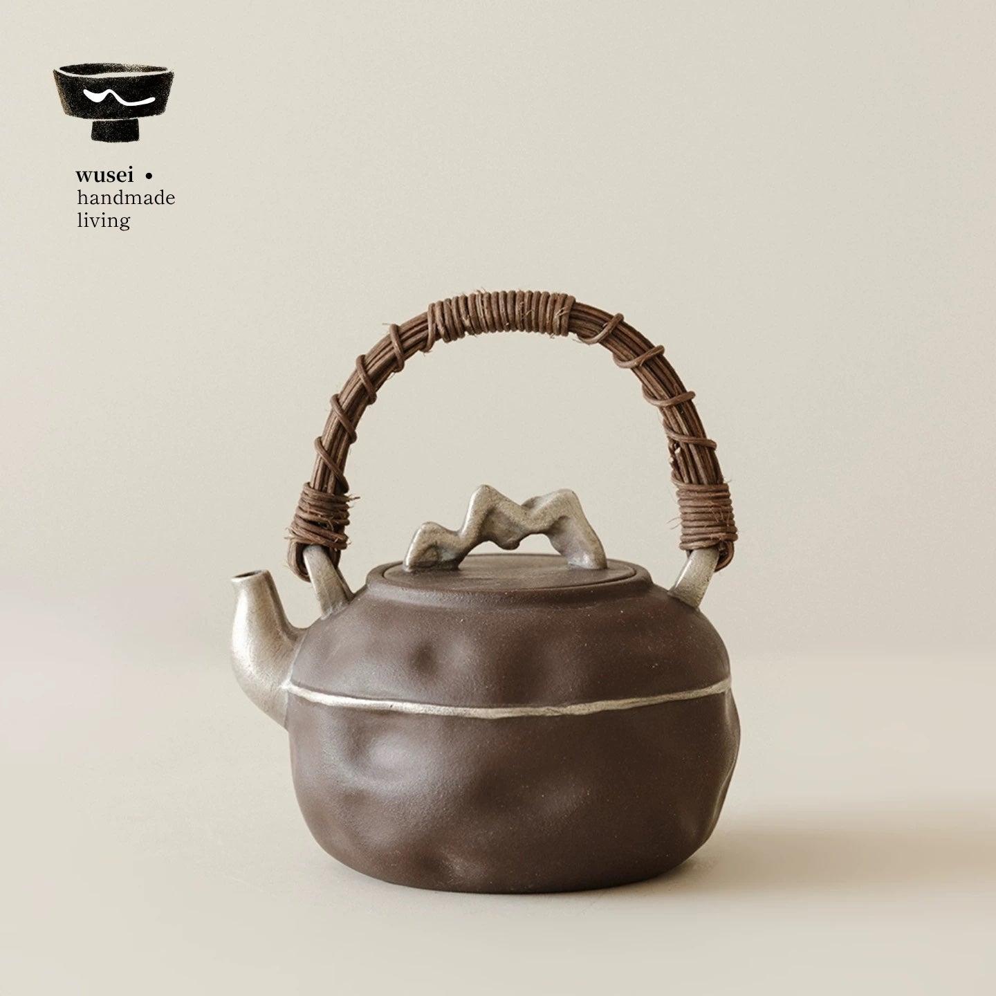 Rustic Clay Teapot & Charcoal Stove Set with Silver Wash