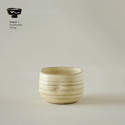 Handmade Hakeme Dimpled Tea Cup - Wabi-Sabi Rustic Pottery