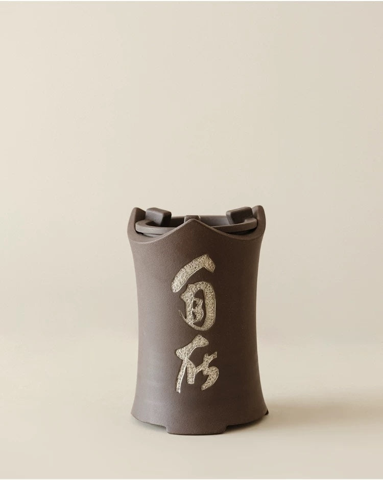 Silver-Accent Clay Charcoal Tea Stove, Vintage Chinese Style
