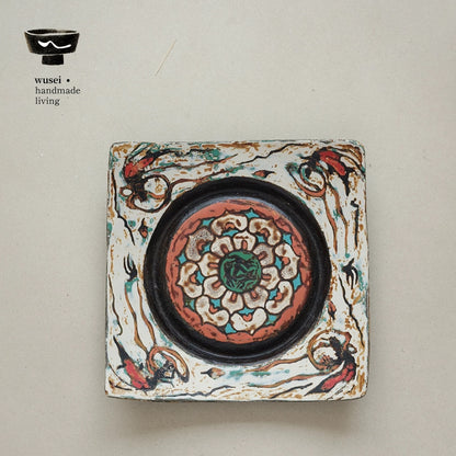 Handmade Lacquer Tea Coaster with Dunhuang Mural Motif