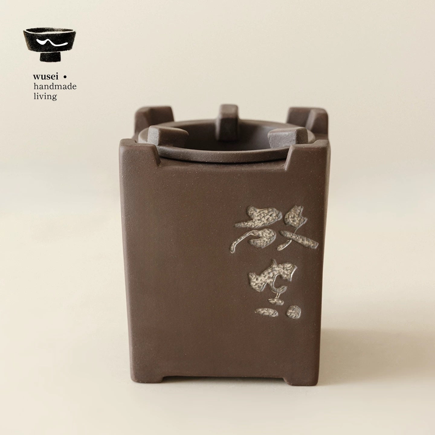 Rustic Clay Teapot & Charcoal Stove Set with Silver Wash
