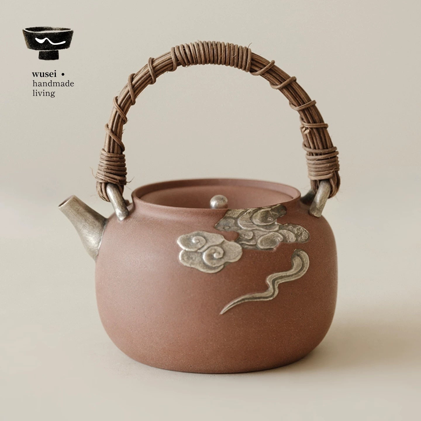 Stoneware Teapot & Charcoal Stove Set with Silver Clouds